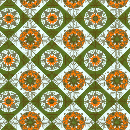 Olive Green and Orange Stylized Snowflakes